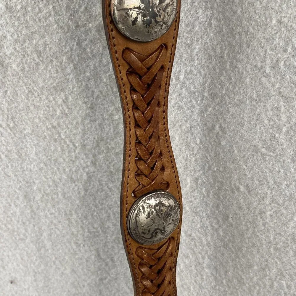 Indiana Metal Leather Belt Brown Silver Domed Walking Liberty Coins Concho